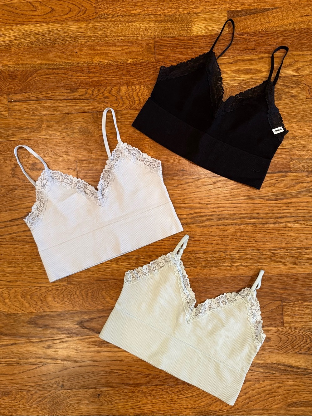 Bundle of 3 PINK Brand Lace Trim Bralettes - 1 NWT and 2 NWOTs - Size M